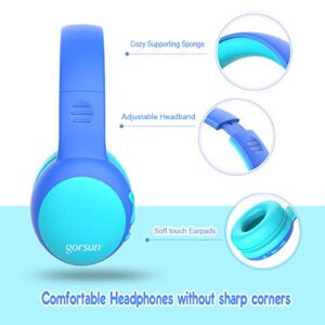 gorsun Bluetooth Kids Headphones with 85dB Limited Volume, Children's Wireless Bluetooth Headphones, Foldable Bluetooth Stereo Over-Ear Kids headsets - Blue