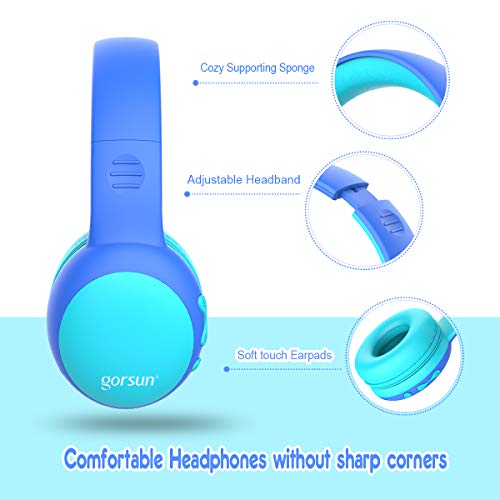 gorsun Bluetooth Kids Headphones with 85dB Limited Volume, Children's Wireless Bluetooth Headphones, Foldable Bluetooth Stereo Over-Ear Kids headsets - Blue