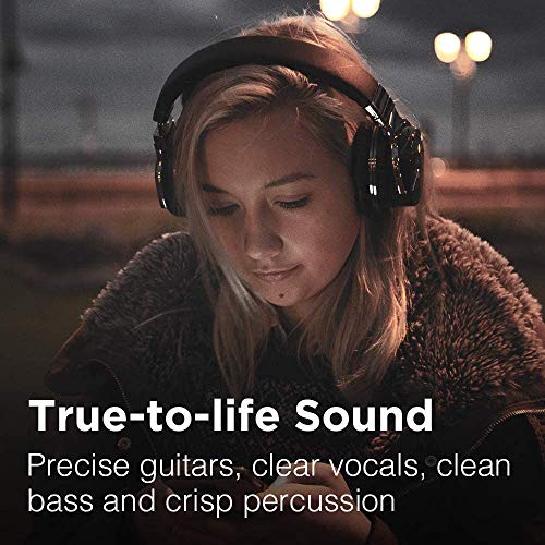 Qisebin E7 Active Noise Cancelling Headphones Bluetooth Headphones with Microphone Deep Bass Wireless Headphones Over Ear, Comfortable Protein Earpads, 30 Hours Playtime for Travel/Work, Black