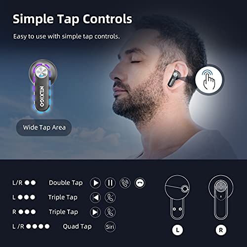 NexiGo Air T2 Ultra-Thin Wireless Earbuds, Qualcomm QCC3040, Bluetooth 5.2, 4-Mic CVC 8.0 Noise Cancelling for Clear Calls, aptX, 28H Playtime, USB-C, IPX5 Waterproof, Black