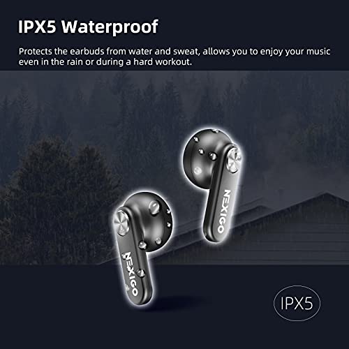 NexiGo Air T2 Ultra-Thin Wireless Earbuds, Qualcomm QCC3040, Bluetooth 5.2, 4-Mic CVC 8.0 Noise Cancelling for Clear Calls, aptX, 28H Playtime, USB-C, IPX5 Waterproof, Black