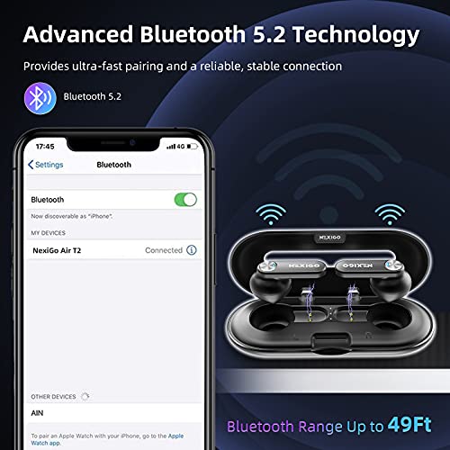 NexiGo Air T2 Ultra-Thin Wireless Earbuds, Qualcomm QCC3040, Bluetooth 5.2, 4-Mic CVC 8.0 Noise Cancelling for Clear Calls, aptX, 28H Playtime, USB-C, IPX5 Waterproof, Black