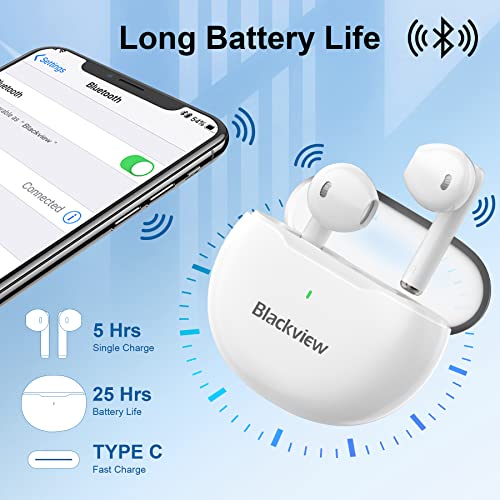 Blackview Wireless Earbuds, Bluetooth 5.3 Earbuds, HI-FI Stereo, True Wireless Stereo Headphones IPX7 Waterproof, in-Ear Headphones with CVC 8.0 Noise Reduction, Touch Control, Airbuds6 Earphones