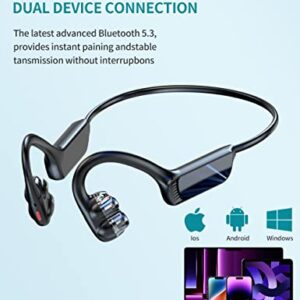 Bone Conduction Headphones, 𝟮𝟬𝟮𝟯 𝙐𝙥𝙜𝙧𝙖𝙙𝙚𝙙 Dual Speaker Open Ear Headphones Bluetooth 5.3, Sweatproof Sports Wireless Earphones with Mic for Running, Cycling, Hiking, Driving and Fitness
