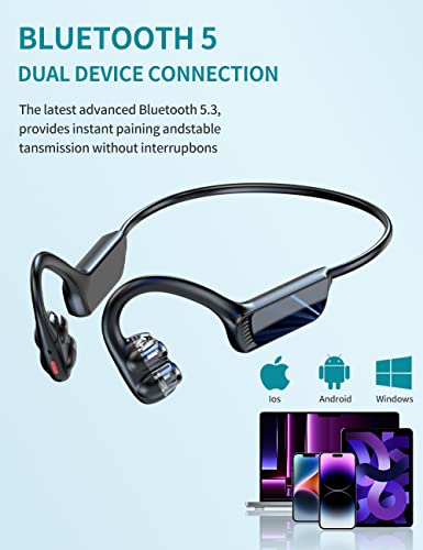 Bone Conduction Headphones, 𝟮𝟬𝟮𝟯 𝙐𝙥𝙜𝙧𝙖𝙙𝙚𝙙 Dual Speaker Open Ear Headphones Bluetooth 5.3, Sweatproof Sports Wireless Earphones with Mic for Running, Cycling, Hiking, Driving and Fitness