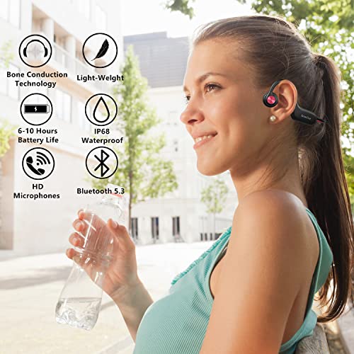 Sainellor Bone Conduction Headphones,Bluetooth Wireless Open-Ear Headphones,IP68 Waterproof Sport Headphones Built-in Mic with Night Light for Workout, Running, Gym, Hiking, Cycling