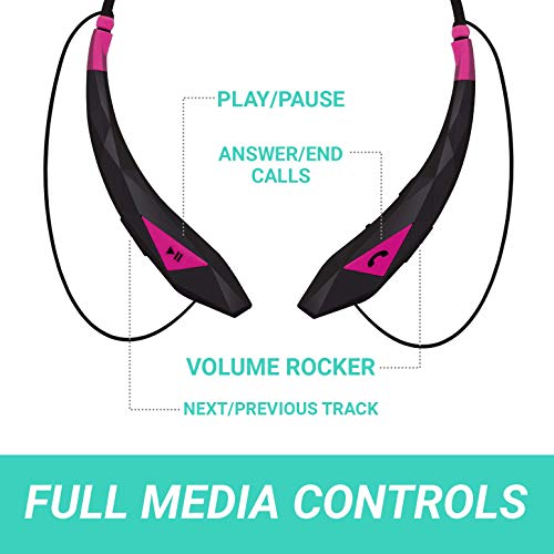 Aduro Amplify Pro SBN45 Wireless Stereo Around The Neck Earbud Headphone Headset (Black/Pink)