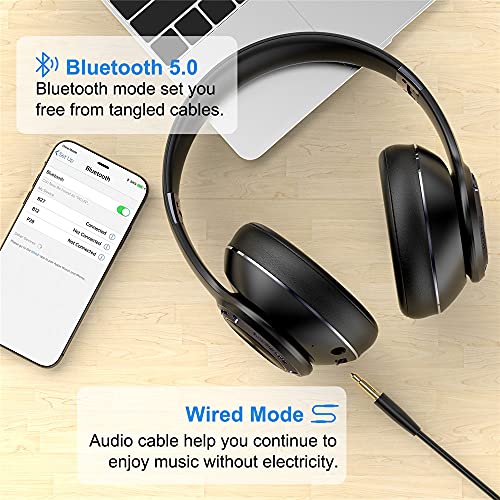 Picun Bluetooth Headphones 100 Hours Wireless Gaming Headphones Over Ear Low Latency Stereo Deep Bass, Built-in Microphone, Foldable Adjustable Wired/Wireless Headset for Phone/TV/PC Kids Teens Adults