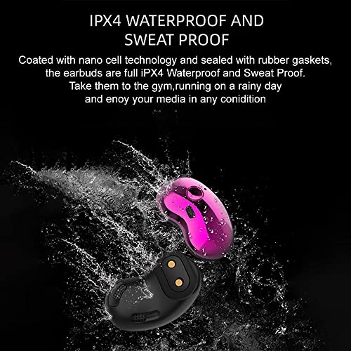 Acuvar Fully Wireless Bluetooth 5.1 Rechargeable IPX4 Waterproof Sweatproof Earbud Headphones with Microphone, Micro USB LCD Clock Charging Case Surround Stereo Bass and Noise Cancelling Calls (Pink)