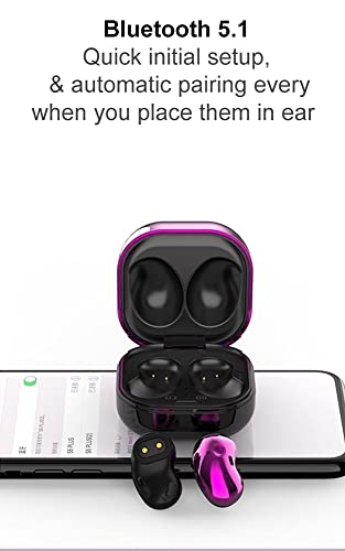 Acuvar Fully Wireless Bluetooth 5.1 Rechargeable IPX4 Waterproof Sweatproof Earbud Headphones with Microphone, Micro USB LCD Clock Charging Case Surround Stereo Bass and Noise Cancelling Calls (Pink)