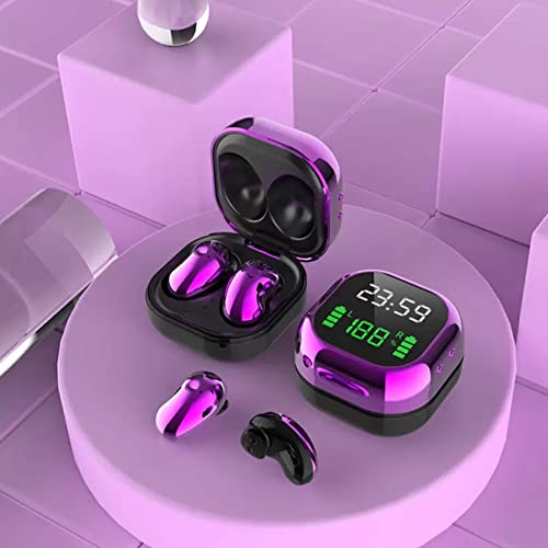 Acuvar Fully Wireless Bluetooth 5.1 Rechargeable IPX4 Waterproof Sweatproof Earbud Headphones with Microphone, Micro USB LCD Clock Charging Case Surround Stereo Bass and Noise Cancelling Calls (Pink)