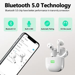 True Wireless Earbuds,Bluetooth Headphones 30H Playback Digital Power Display,Earphones with Wireless Charging Case,Ear Buds with Mic for iPhone Airpods Android White