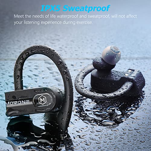 MOVONE True Wireless Earbuds Sport Bluetooth Headphones with Wireless Charging Case Premium Deep Bass Earphones Over Ear Hooks 32hrs Playtime in Ear with Built in Mic Headset USB C for Workout Running