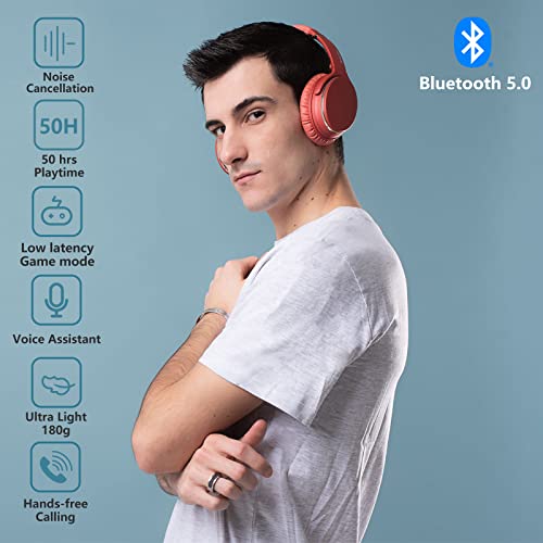 Srhythm Renewed NC25 Active Noise Cancelling Headphones Bluetooth 5.0, ANC Stereo Headset Over-Ear with Hi-Fi,Mic,50H Playtime,Voice Assistant,Low Latency Game Mode