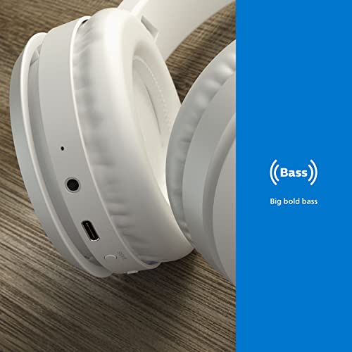 Philips H5205 Over-Ear Wireless Headphones with 40mm Drivers, Lightweight Cushioned Headband, White