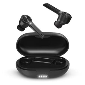 TETHYS True Wireless Earbuds - Bluetooth 5.0 in-Ear Headphone Compatible with iPhone & Android Phone, Built-in Microphone/Pro Bass/Charging Case Included, Buds IPX5 Sweatproof for Sport - Black