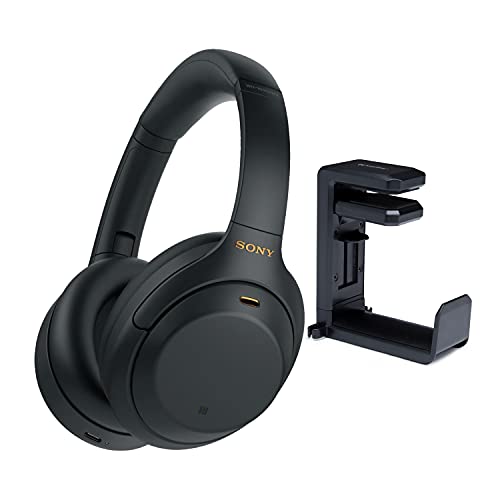 Sony WH-1000XM4 Wireless Noise Canceling Over-Ear Headphones (Black) Bundle with Headphone Hanger Mount (2 Items)