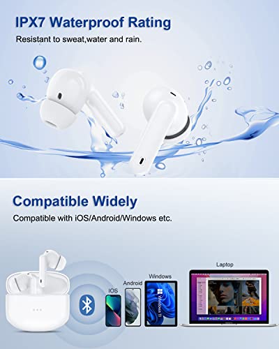 Wireless Earbuds Bluetooth Headphones with Charging Case,Noise Cancelling,Touch Control,40H Playtime with Built-in Microphone,Compatible with iPhone& Android,IPX7 Waterproof for Sport and Work (white)