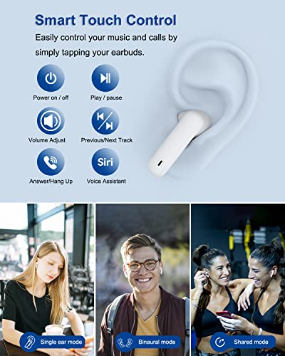 Wireless Earbuds Bluetooth Headphones with Charging Case,Noise Cancelling,Touch Control,40H Playtime with Built-in Microphone,Compatible with iPhone& Android,IPX7 Waterproof for Sport and Work (white)