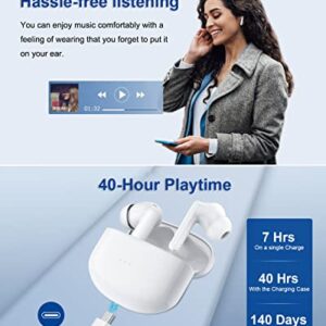 Wireless Earbuds Bluetooth Headphones with Charging Case,Noise Cancelling,Touch Control,40H Playtime with Built-in Microphone,Compatible with iPhone& Android,IPX7 Waterproof for Sport and Work (white)
