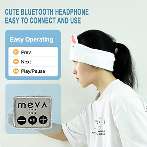 Olyre Over Ear Headband Headphones Cartoon Kids Headsets Comfort Sleeping Aid Volume Limited with Thin Speakers & Super Soft Stretchy Headband – White Rabbit