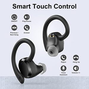 Bluetoth Headphones, Wireless Earbud with Sports Earhooks, Earphones in Ear Waterproof with Microphone LED Display, Touch Control, 48H Playtime, Bluetoth 5.1 Wireless Headset with Charging Case