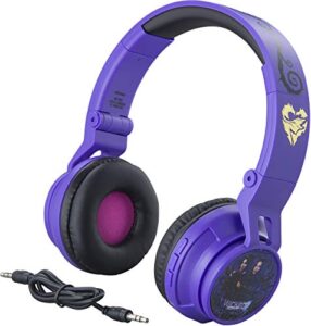 ekids descendants kids bluetooth headphones for kids wireless rechargeable foldable bluetooth headphones with microphone kid friendly sound and bonus detachable cord, de-b50v9m