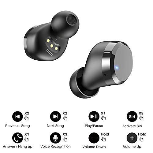 TOZO T12 Pro Wireless Earbuds Bluetooth Headphones with Qualcomm QCC3040 4 Mics CVC 8.0 Call Noise Cancelling and aptX Stereo Headset 2500mAh Charging Case IPX8 Waterproof Earphones Black (Renewed)