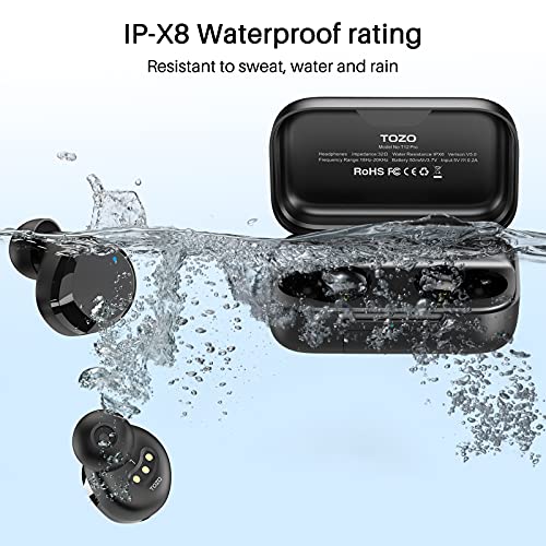 TOZO T12 Pro Wireless Earbuds Bluetooth Headphones with Qualcomm QCC3040 4 Mics CVC 8.0 Call Noise Cancelling and aptX Stereo Headset 2500mAh Charging Case IPX8 Waterproof Earphones Black (Renewed)