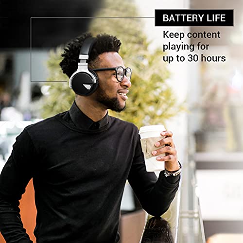 Qisebin E7 Active Noise Cancelling Headphones, Wireless Over Ear Bluetooth Headphones with Microphone, Deep Bass Wireless Headphones 30H Playtime, Comfortable Protein Earpads, Black
