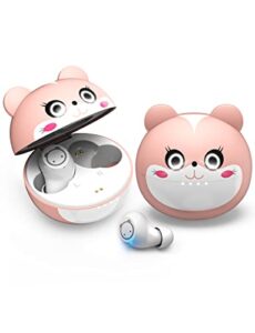 amaface bluetooth earbuds – pink wireless kids earbuds – as a gift for kids to use at school 36 hours playtime cordless girls earbuds usb-c led – cartoon kids headphones – for iphone android