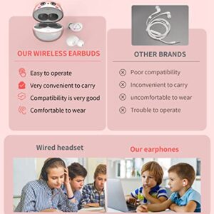 AMAFACE Bluetooth Earbuds - Pink Wireless Kids Earbuds - as a Gift for Kids to use at School 36 Hours Playtime Cordless Girls Earbuds USB-C LED - Cartoon Kids Headphones - for iPhone Android