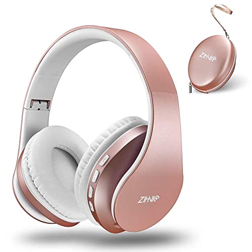 2 Items, 1 Rose Gold Zihnic Foldable Wireless Headset Bundle with 1 Black zihnic S01 Wireless Earbuds
