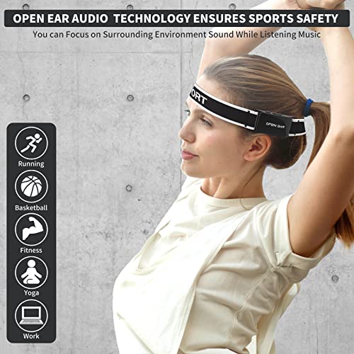 Sport Headband Bluetooth Headphones, Jimbobo Open Ear Wireless Headsets with HD Mic, TWS Stereo Sound Speakers, Adjustable Sweatband Earphones for Workout, Yoga, Running, Outdoor Sports, Black