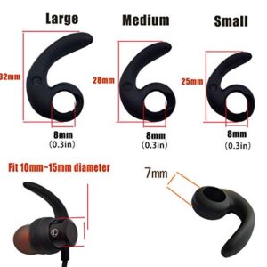 Replacement Earbuds Tips Budlock Earphone Soft Silicone Sport Grips Fins Wings Earhook Tips For in-Ear and Ear Canal Earbuds (3Black-LMS)