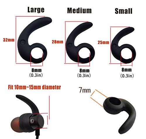 Replacement Earbuds Tips Budlock Earphone Soft Silicone Sport Grips Fins Wings Earhook Tips For in-Ear and Ear Canal Earbuds (3Black-LMS)