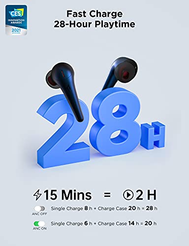 1MORE ComfoBuds Pro Noise Cancelling Earbuds, ANC True Wireless Earbuds Bluetooth 5.0, Multi Modes, Personalized EQ, 6 Mics, 28H Playtime, Fast Charge, in Ear Bluetooth Headphones, Blue