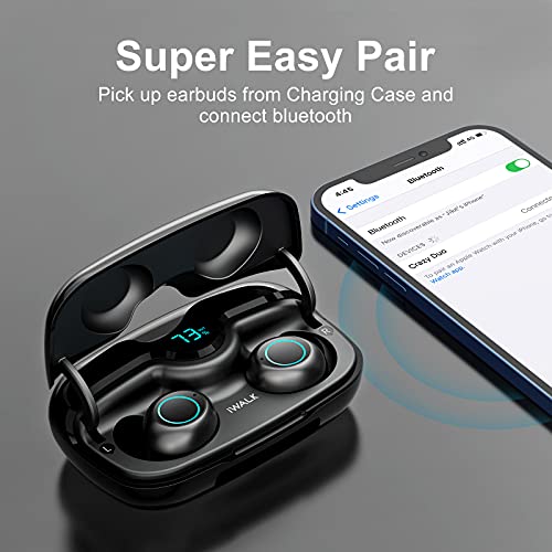 iWALK CrazyDuo Ear Pods Wireless Earbuds with Charging Case, 2500mAH 80H Instant Pairing IPX5, Stereo Earphones in-Ear Built-in Mic Headset Immersive Bass Sound for Sport