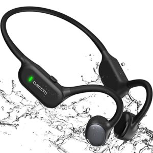 dacom bone conduction headphones wireless bluetooth 5.3 fast charge ipx7 waterproof sports open ear headphones built-in mic with headband noise canceling earphones for running workout black
