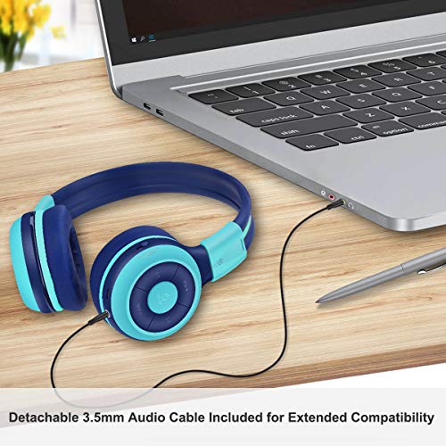 SIMOLIO Foldable Bluetooth Headphones with 75dB,85dB,94dB Volume Limit for Kids Teens and Adults, Built-in Mic and Share Port, Soft Earmuffs, Hard EVA Case, Aux Cord, Wireless and Wired Headphone-Mint