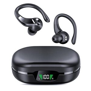 mpwhyl wireless earbuds, bluetooth 5.3 headphones with built-in mics, led display, 48h playtime hi-fi stereo over-ear earphones with earhooks, ipx7 waterproof, running ear buds for sports