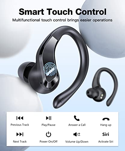 MPWHYL Wireless Earbuds, Bluetooth 5.3 Headphones with Built-in Mics, LED Display, 48H Playtime Hi-Fi Stereo Over-Ear Earphones with Earhooks, IPX7 Waterproof, Running Ear Buds for Sports