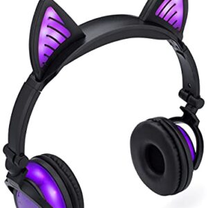 SoundBeast Bluetooth Cat Ear Headphones with Glowing Purple Lights - Wireless Headphones for Kids & Adults