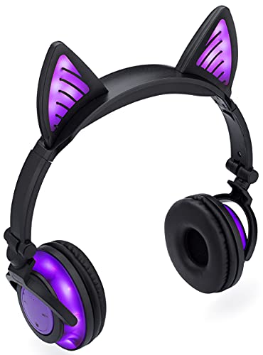 SoundBeast Bluetooth Cat Ear Headphones with Glowing Purple Lights - Wireless Headphones for Kids & Adults