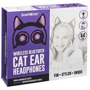 SoundBeast Bluetooth Cat Ear Headphones with Glowing Purple Lights - Wireless Headphones for Kids & Adults