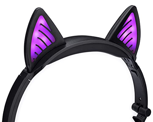 SoundBeast Bluetooth Cat Ear Headphones with Glowing Purple Lights - Wireless Headphones for Kids & Adults