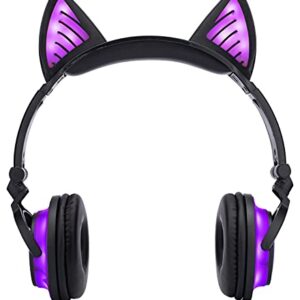 SoundBeast Bluetooth Cat Ear Headphones with Glowing Purple Lights - Wireless Headphones for Kids & Adults