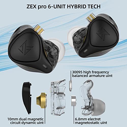 KZ x Crinacle CRN (ZEX Pro) in Ear Wired Earbuds,2DD+1BA+EST Driver High-Performance Hybrid Configuration Earphones(Black,No Mic)