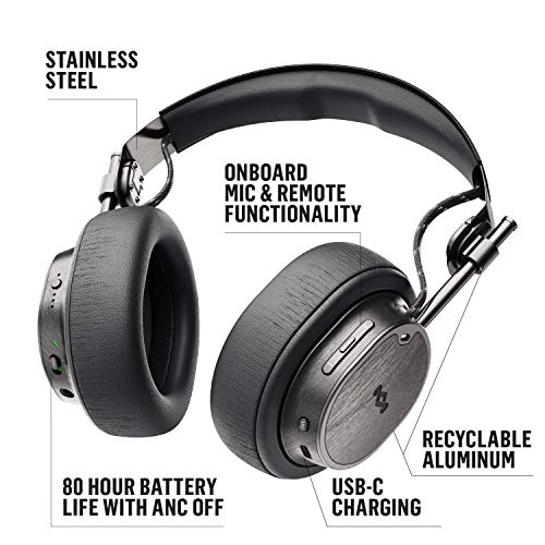 House of Marley Exodus ANC: Noise Cancelling Over-Ear Headphones with Microphone, Wireless Bluetooth Connectivity, and 28 Hours of Playtime