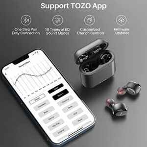 TOZO T6S Bluetooth 5.2 2022 New Version True Wireless Earbuds Environmental Noise Cancellation Stereo Headphones Built in Mic Headset Premium Sound with Deep Bass Support APP Control for Sport